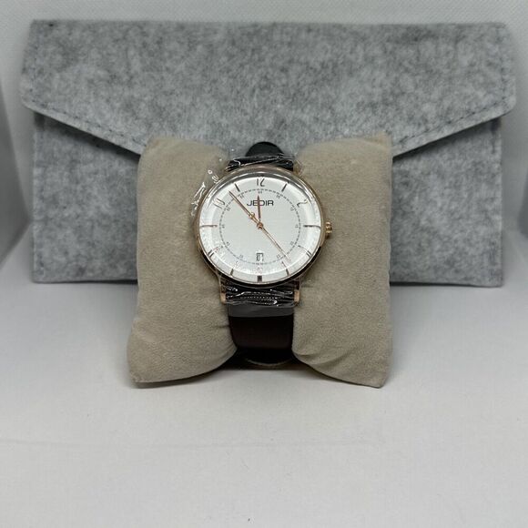 Jedir M.6014 Men Black Leather Strap Analog White Dial Quartz Wrist Watch JNA61 - Picture 1 of 12